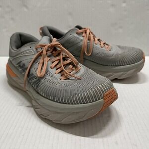 Hoka One One Bondi 7 Running Shoes Womens 9 Gray Orange Mesh Cushioned Sneakers
